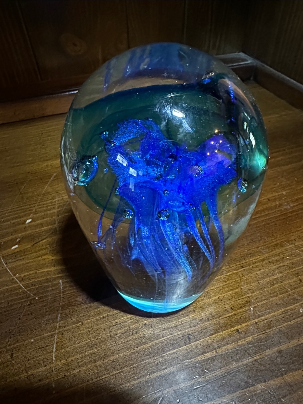 Blue Glass Jellyfish Paperweight - Decorative Home Art